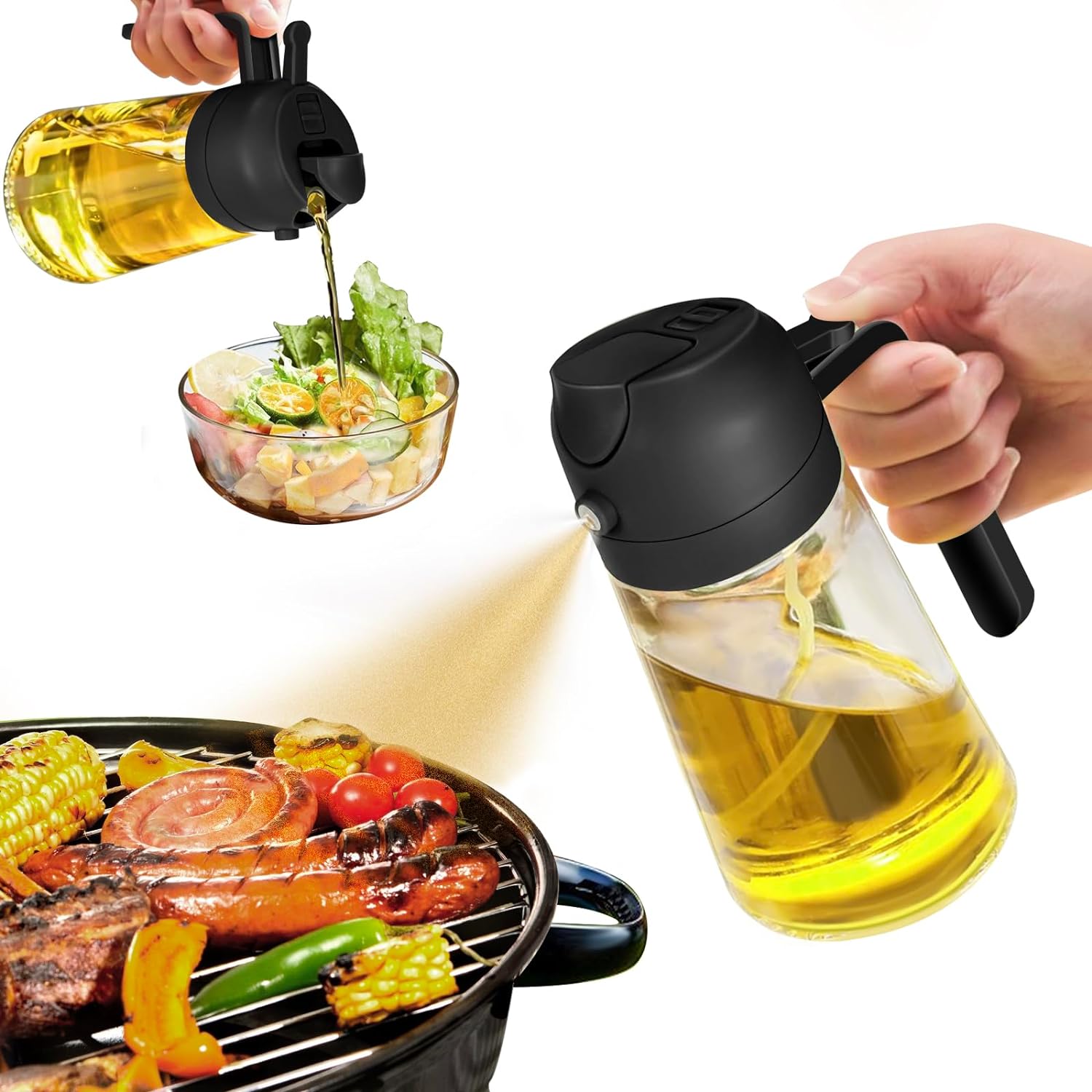 Oil Sprayer, Oil Dispenser Bottle, Glass Oil Bottle, Oil Spray Bottle, Food-grade Oil Mister for Air Fryer, Salad, Frying, BBQ -17oz/500ml (2 in 1) Oil Sprayer, Oil Dispenser Bottle, Glass Oil Bottle, Oil Spray Bottle, Food-grade Oil Mister for Air Fryer, Salad, Frying, BBQ -17oz/500ml (2 in 1)